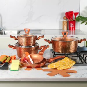 Batterie de cuisine 18 pièces en granite Effet Cuivre Martelé