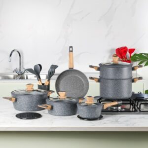 Sizar- Batterie de cuisine 19 pièces en granite Gris