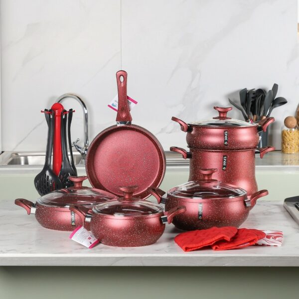 Lines Batterie de Cuisine 19 Pièces Granite Rouge