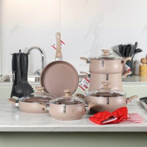 Lines - Batterie de Cuisine 20 Pièces Granite Beige