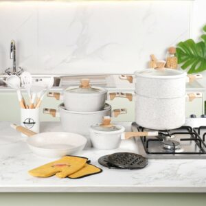 Sizar- Batterie de cuisine 21 pièces en granite Blanc Cassé