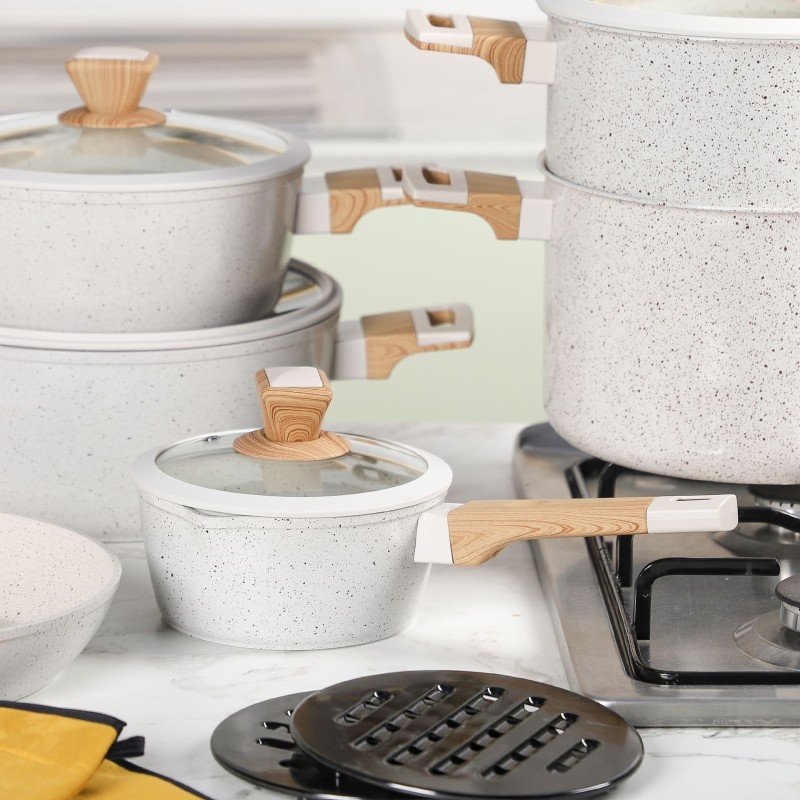 Sizar- Batterie de cuisine 21 pièces en granite Blanc Cassé – Image 6