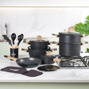 Sizar- Batterie de cuisine 21 pièces en granite Noir