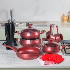 Lines - Batterie de Cuisine 21 Pièces Granite Rouge