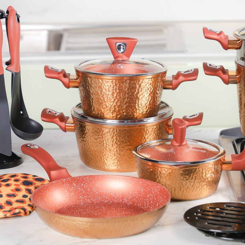 Sizar- Batterie de cuisine 23 pièces en granite Effet Cuivre Martelé – Image 2