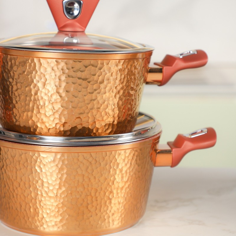 Série de 3 Faitouts en Granite - Effet Cuivre Martelé – Image 2