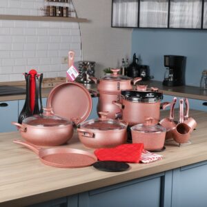 Lines - Batterie de Cuisine 28 Pièces Granite Saumon