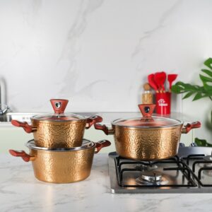 Série de 3 Faitouts en Granite - Effet Cuivre Martelé