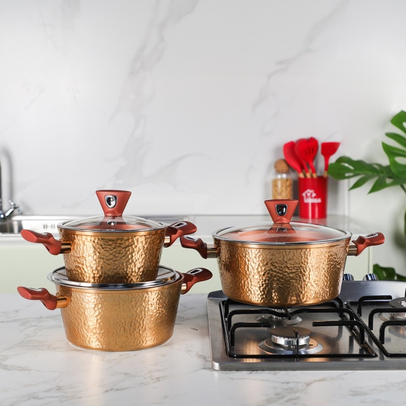 Série de 3 Faitouts en Granite - Effet Cuivre Martelé