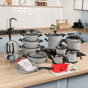 Falez - Batterie de Cuisine en Granite 50 Pièces Gris