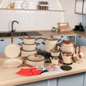 Falez - Batterie de Cuisine en Granite 50 Pièces Beige