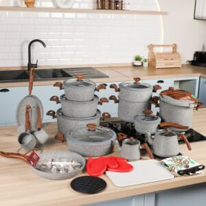 Falez - Batterie de Cuisine en Granite 50 Pièces Gris