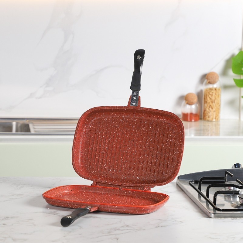 Dessini - Poêle Double Grille en Granite 35 cm Orange