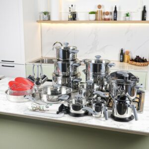 Falez- Batterie de Cuisine en Inox 18/10 45 Pièces Gris