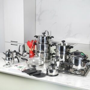 Falez- Batterie de Cuisine en Inox 18/10 45 Pièces Noir