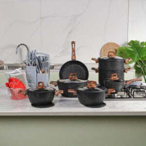 Falez - Batterie de Cuisine en Granite 37 Pièces Noir