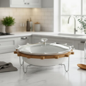 Chauffe-Plat Rond en Céramique et Support en Métal