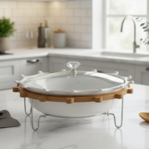 Chauffe-Plat Rond en Céramique et Support en Métal