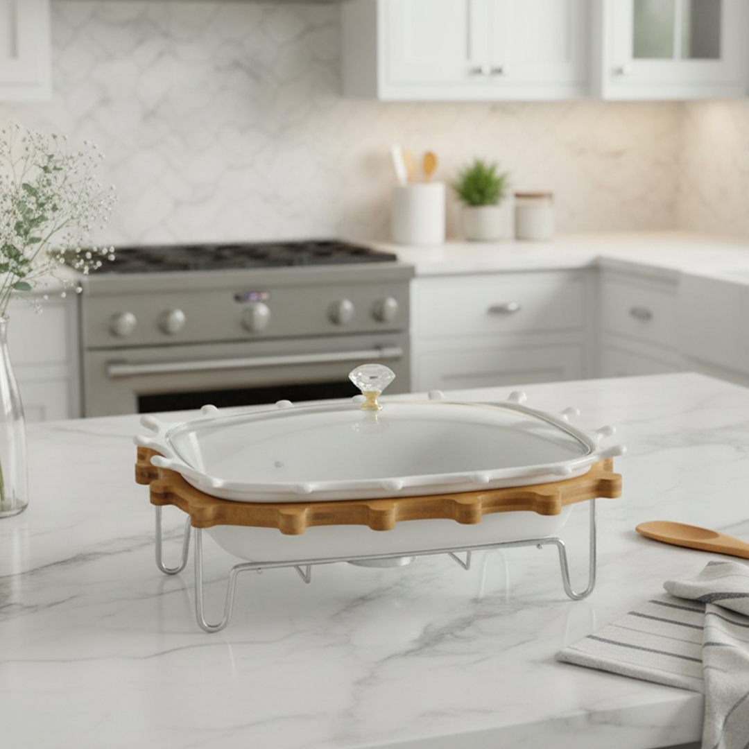 Chauffe-Plat Rectangulaire en Céramique avec Support en Métal