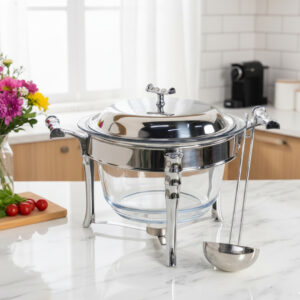 Chauffe-Plat Rond en Verre et Acier Inoxydable