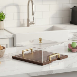 Cloche à Gâteau avec Plateau en Bois et Couvercle Transparent