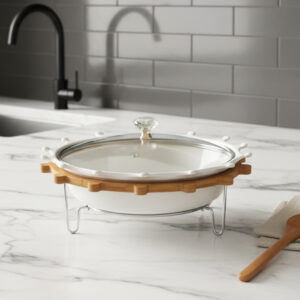 Chauffe-Plat Rond en Céramique et Support en Métal