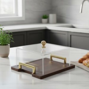 Cloche à Gâteau avec Plateau en Bois et Couvercle Transparent