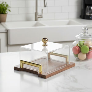 Cloche à Gâteau avec Plateau en Bois et Couvercle Transparent