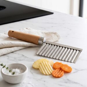 Couteau à Lame Ondulée en Inox avec Manche en Bois