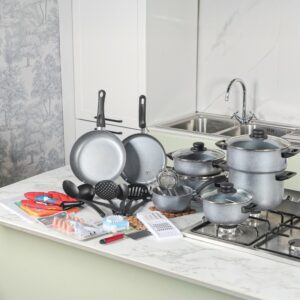 Granitalia - Batterie de cuisine 45 pièces en Granite Gris