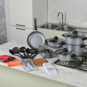 Granitalia - Batterie de cuisine 36 pièces en Granite Gris