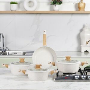 Sizar- Batterie de cuisine 7 pièces en granite Blanc