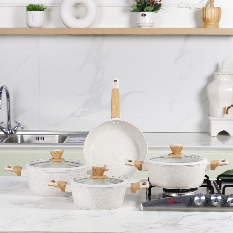 Sizar- Batterie de cuisine 7 pièces en granite Blanc