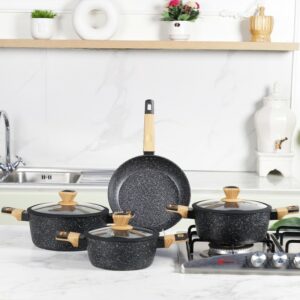 Sizar- Batterie de cuisine 7 pièces en granite Noir