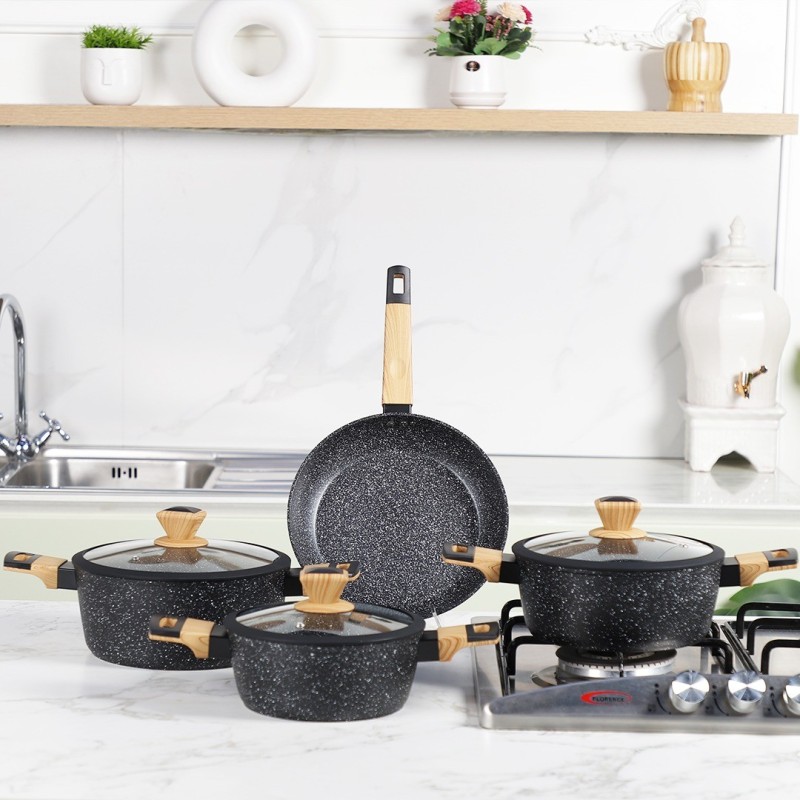 Sizar- Batterie de cuisine 7 pièces en granite Noir