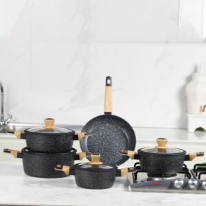 Sizar- Batterie de cuisine 9 pièces en granite Noir