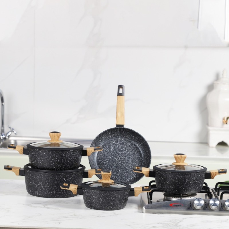 Sizar- Batterie de cuisine 9 pièces en granite Noir