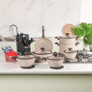 Falez - Batterie de Cuisine en Granite 37 Pièces Beige