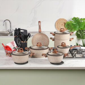 Falez - Batterie de Cuisine en Granite 37 Pièces Beige