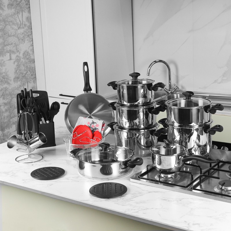 Falez- Batterie de Cuisine 43 Pièces Inox 18/10 Black Edition