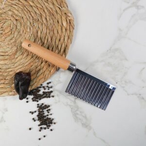 Couteau à Lame Ondulée en Inox avec Manche en Bois