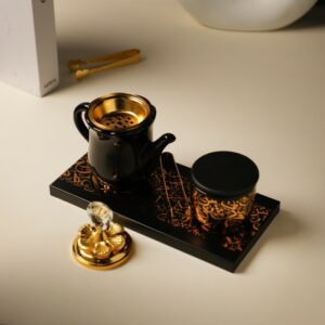Encensoir de Luxe Noir & Doré avec Motifs Arabes