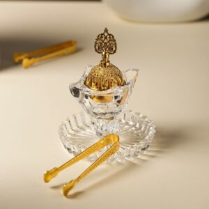 Encensoir en Cristal avec Couvercle Doré & Pince
