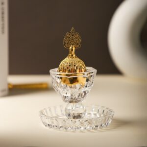 Encensoir en Cristal avec Couvercle Doré & Pince