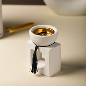 Encensoir Moderne en Céramique Blanc avec Intérieur Doré