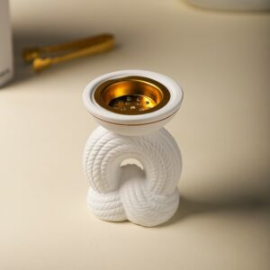 Encensoir Moderne en Céramique Blanc avec Intérieur Doré