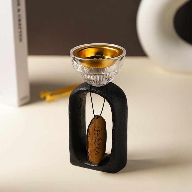 Encensoir Moderne en Céramique Noire avec Bol en Verre