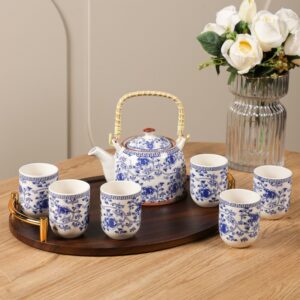 Service Théière avec Anse Tressée & 6 Tasses en Céramique