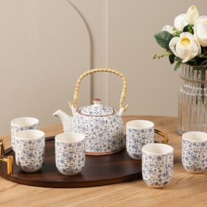 Service Théière avec Anse Tressée & 6 Tasses en Céramique