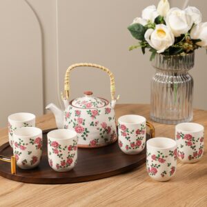 Service Théière avec Anse Tressée & 6 Tasses en Céramique